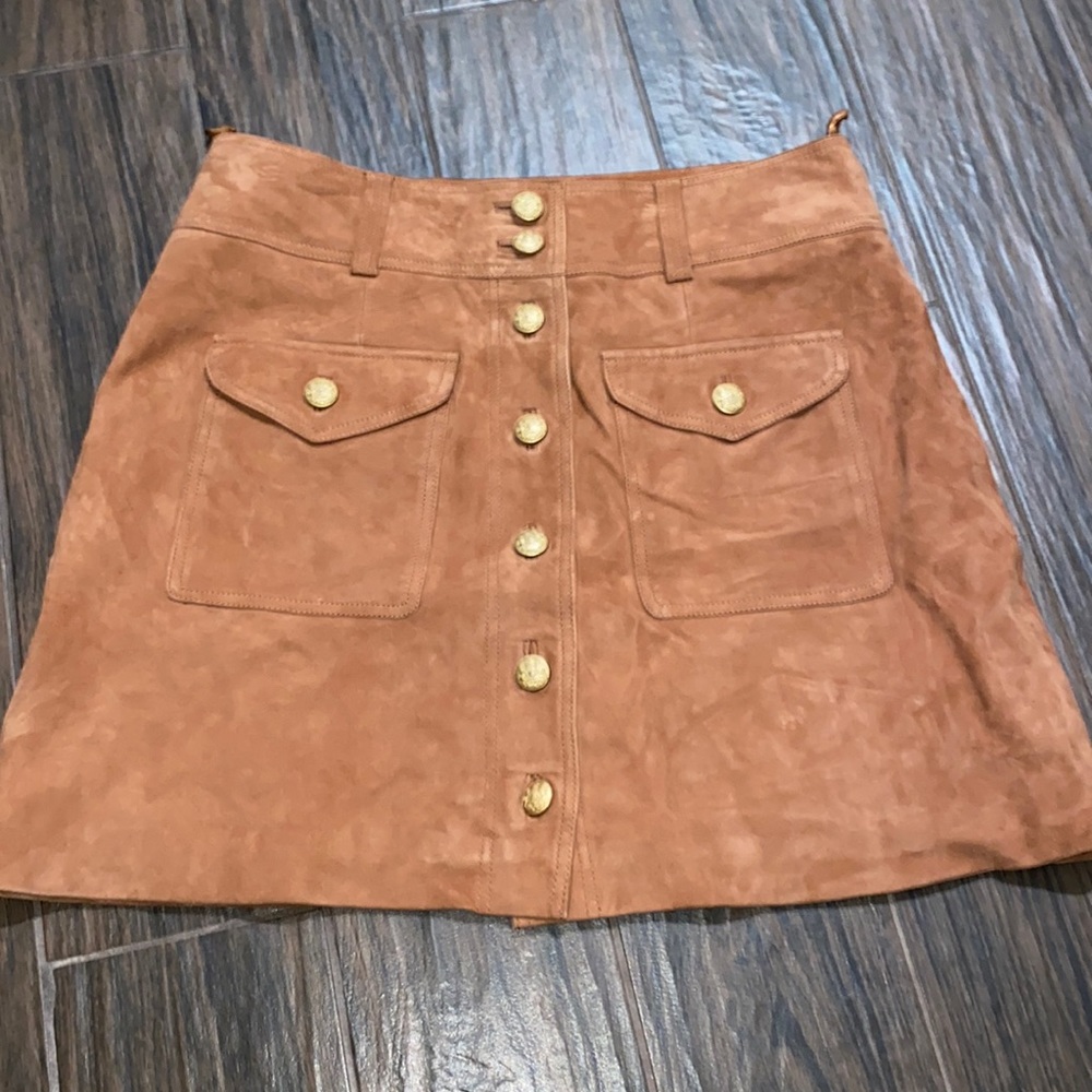 Sezane goat leather skirt with gold buttons